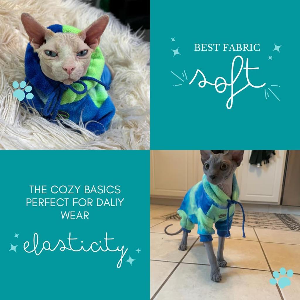 Sphynx Cat Hoodie Sweater, Thick Warm Stratch Soft Cat Hoodie Jacket,Two Legged Warm Fleece Hoodie for cat,Autumn Winter Clothes for Kitten Small