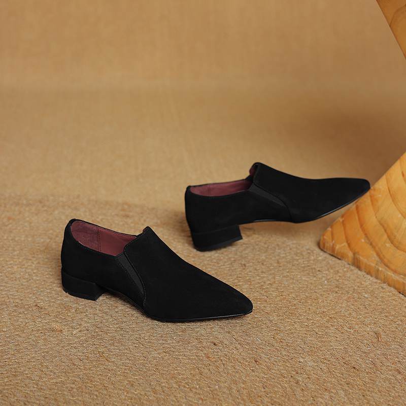 Krazing Pot Sheep Suede Autumn Winter Shoes low Heels slip on Size 43 Size 42 Pointed Toe Deep Mouth Pumps