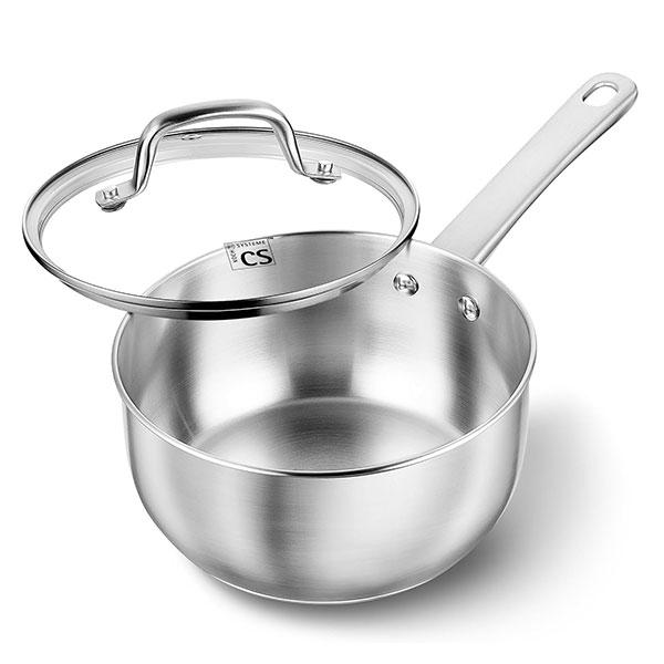 1 Quart Stainless Steel Saucepan With Glass Lid Wooden Handle Kitchen Saucepans Pot for Noodles Soups Hot Milk Cookware
