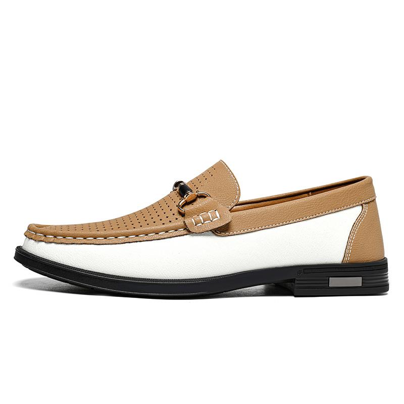 Fashion Brand Men's Round Toe Comfortable Business Soft Soled Loafers Summer New Men Fashionable Casual Breathable Hollow Leather Shoes