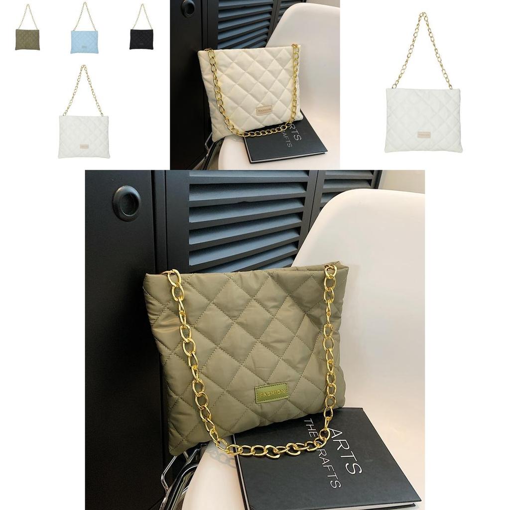 Stylish Nylon Quilted Chain Bucket Bag For Women Trendy Street Fashion Handbag