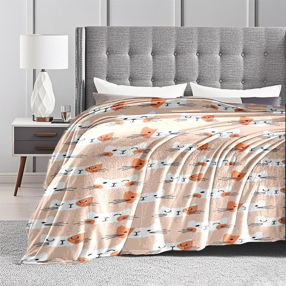 Cute Cat Pattern Keep Warm Keep Warm for Living RoomsFlannel Blanket for Bedroom, Living Room, Sofa, and Nap
