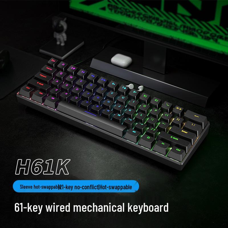 H61K Wired Gaming Mechanical Keyboard with Mixed Switches and RGB Lighting