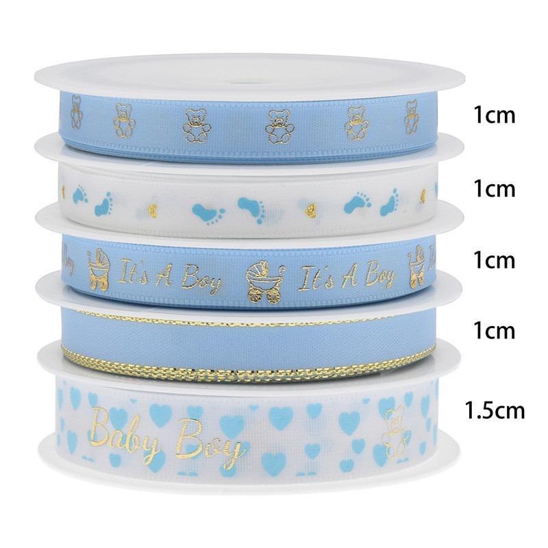 Nastro abbronzante con piedini di neonato, confezione regalo per compleanno, nastro con lettera, 5 rotoli (5 metri ciascuno)