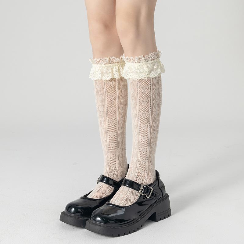 

Тонкие носки из кружева на весну и лето, женские с бантиком, бежевые милые гольфы в балетном стиле 1 pair бежевый