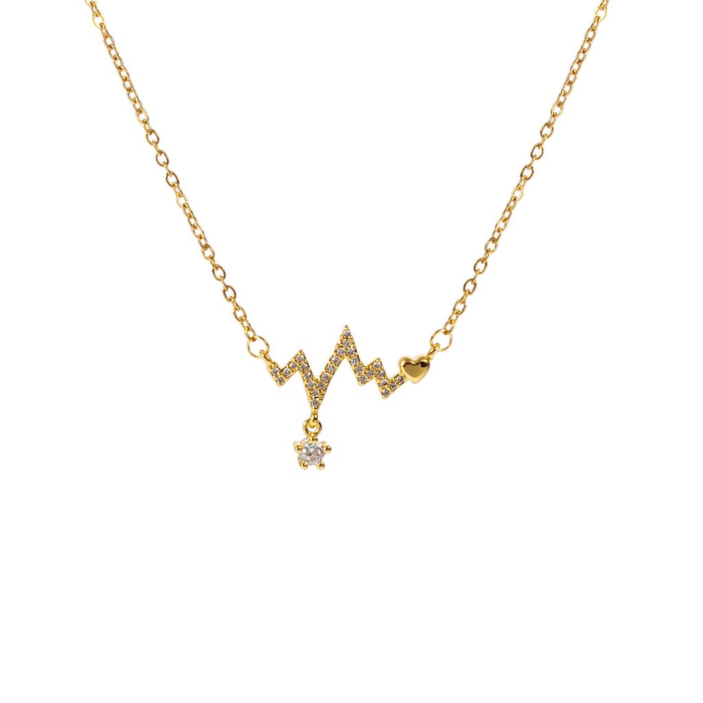 Stylish ECG Heartbeat Titanium Steel Necklace With Crystal Zirconia Pendant For Women
