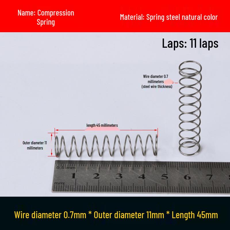 Druckfeder mit Rückstellfunktion aus Federstahl, 0,7 mm Drahtdurchmesser, 8-12 mm Außendurchmesser