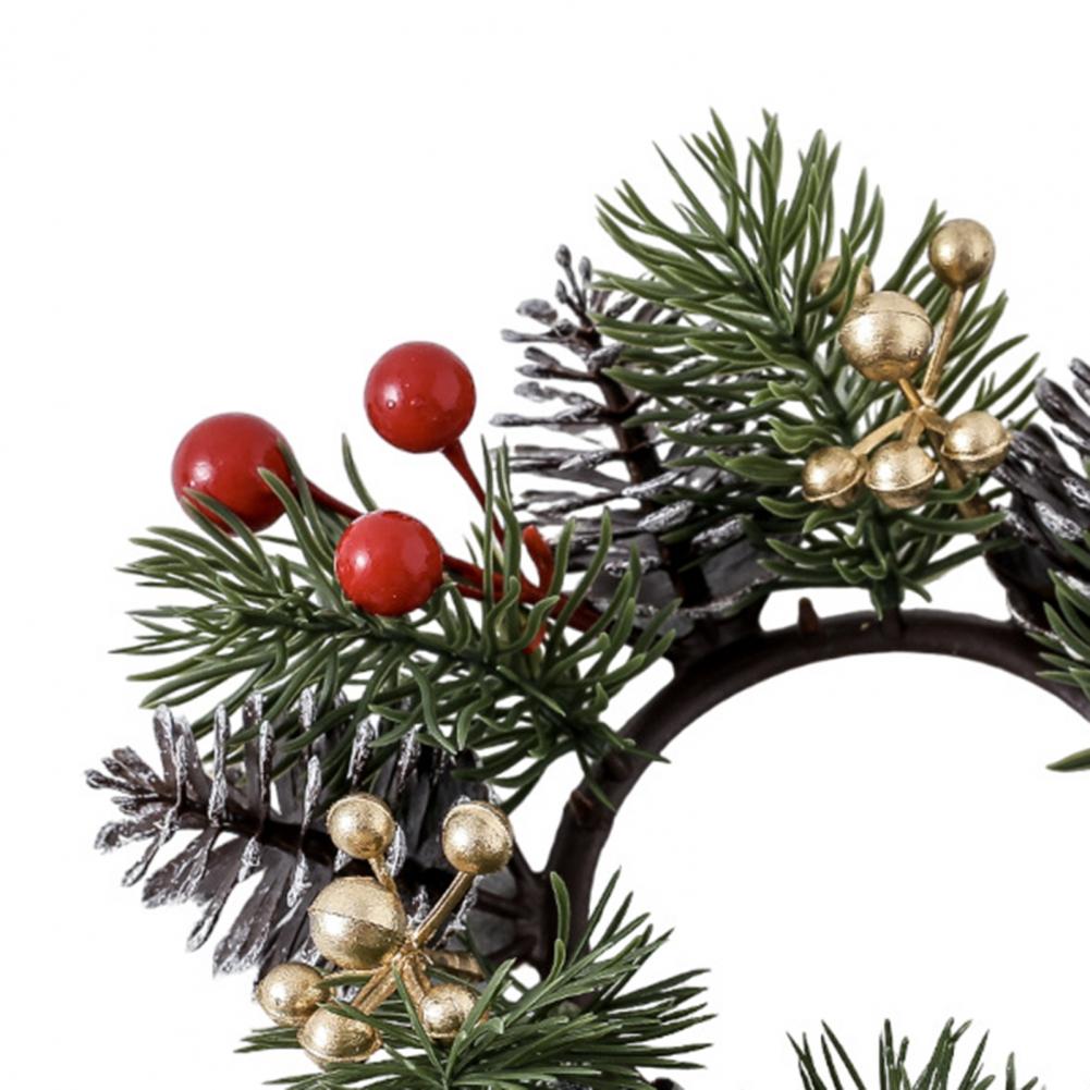 Christmas Candle Ring Artificial Pine Needle Pinecone Berries Garland Rustic Festive Candle Wreath for Home Table Decor