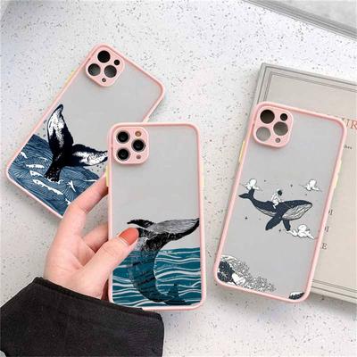 Ocean Whale Hand Drawn Pattern Phone Case Matte Transparent For Iphone 11 12 13 7 8 Plus Mini X Xs Xr Pro Max Cover