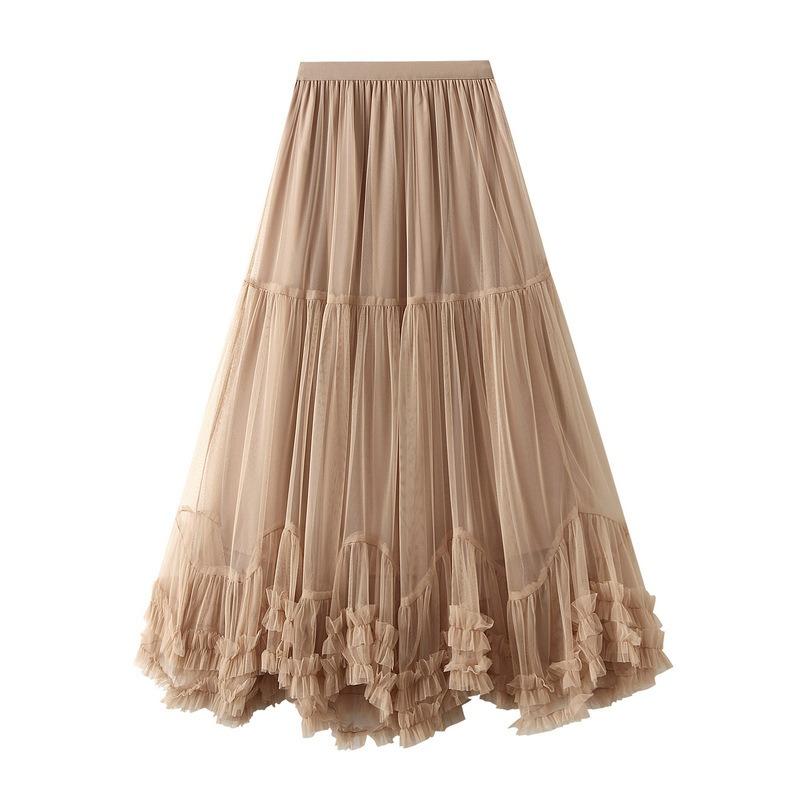 Super pendulum design sense fashion sweet fungus lace a word fluffy mesh skirt women