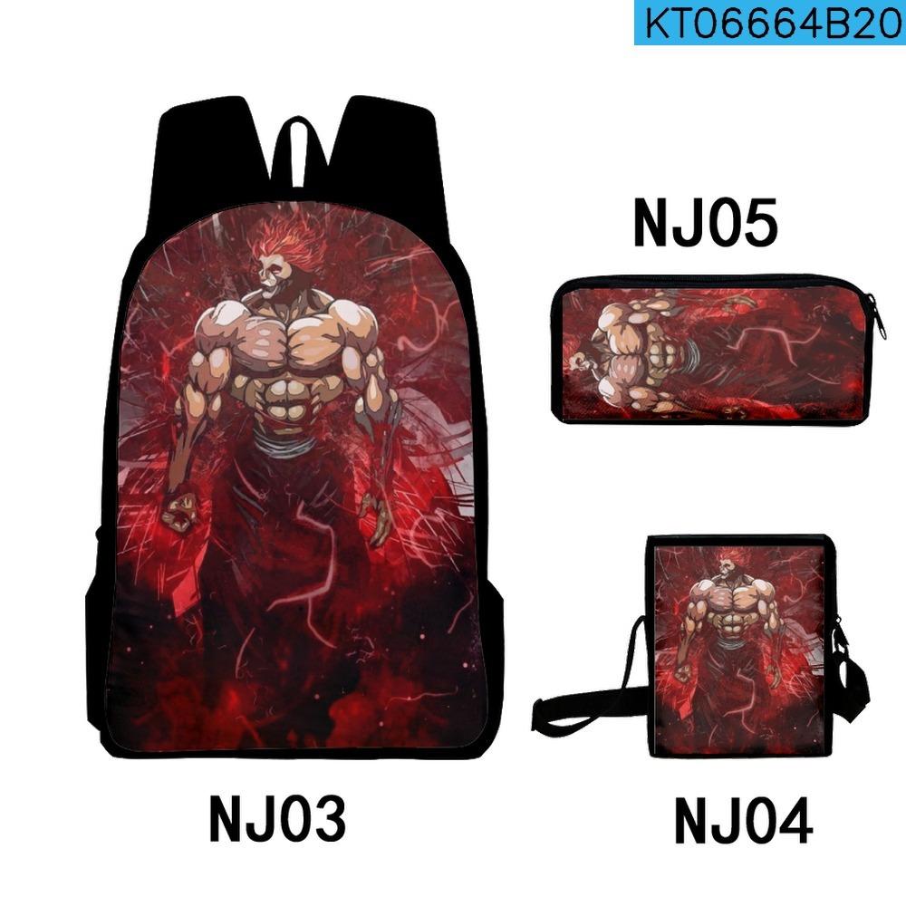 Classic Anime Yujiro Baki Hanma 3D Print 3pcs/Set pupil School Bags Laptop Daypack Backpack Inclined shoulder bag Pencil Case