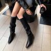 Autumn and Winter New Simple Cat's Eye and Straight Knight Boots French Pointed Temperament Women's High and Knee Long Boots