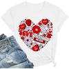 Valentine's Tshirt Women Cute Love Heart Graphic Tees Funny Cassette Tape Letter Print Splicing Short Sleeve Lover Tee Tops