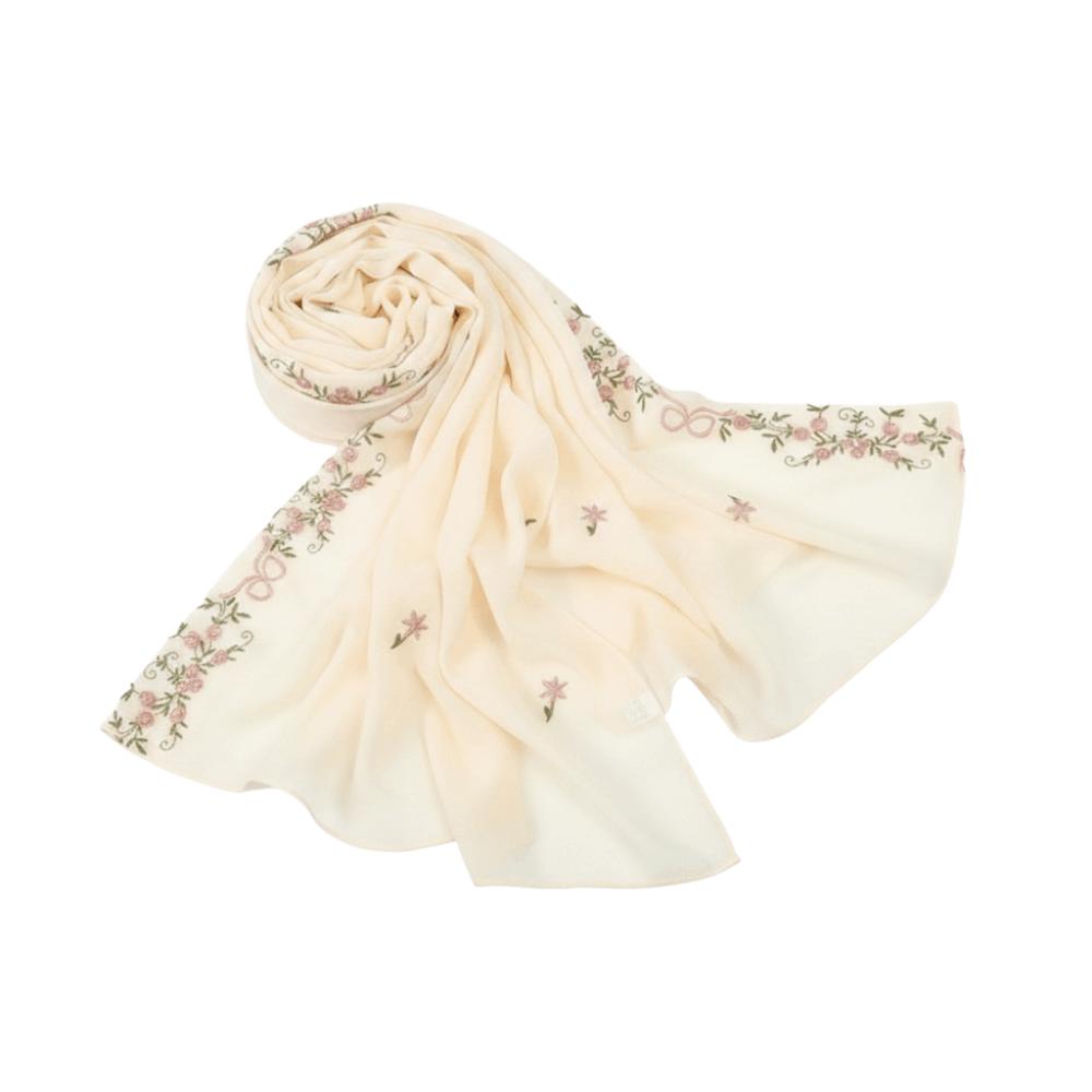 Solid Color Floral Headscarf Embroidery Flower Shawl Fashion Long Scarf Vacation