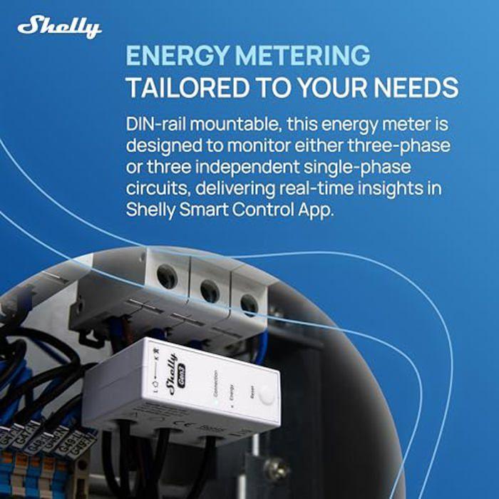 Compteur électrique - Shelly - 3EM-63W Gen3 - Monophasé/Triphasé - Wi-Fi &amp; Bluetooth - Rail Din