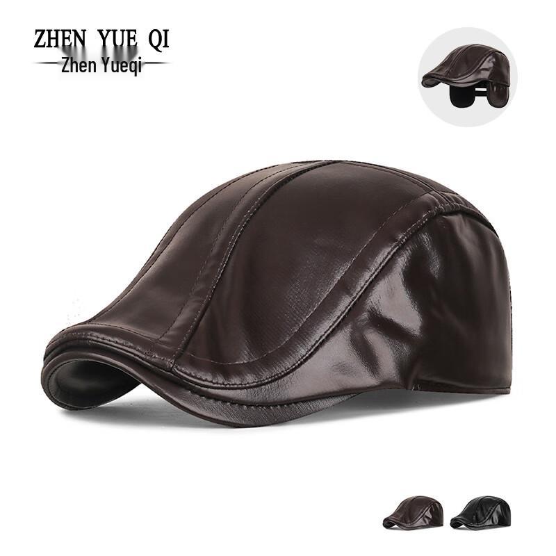 Herren Winter Warme PU Leder Ohrenklappen Entenschnabelmütze