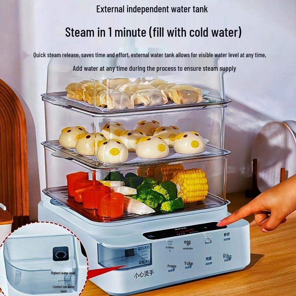 Smart Electric Steamer: Multi-functional, Three-layer Breakfast Maker with Temperature Control and Auto Power Off
