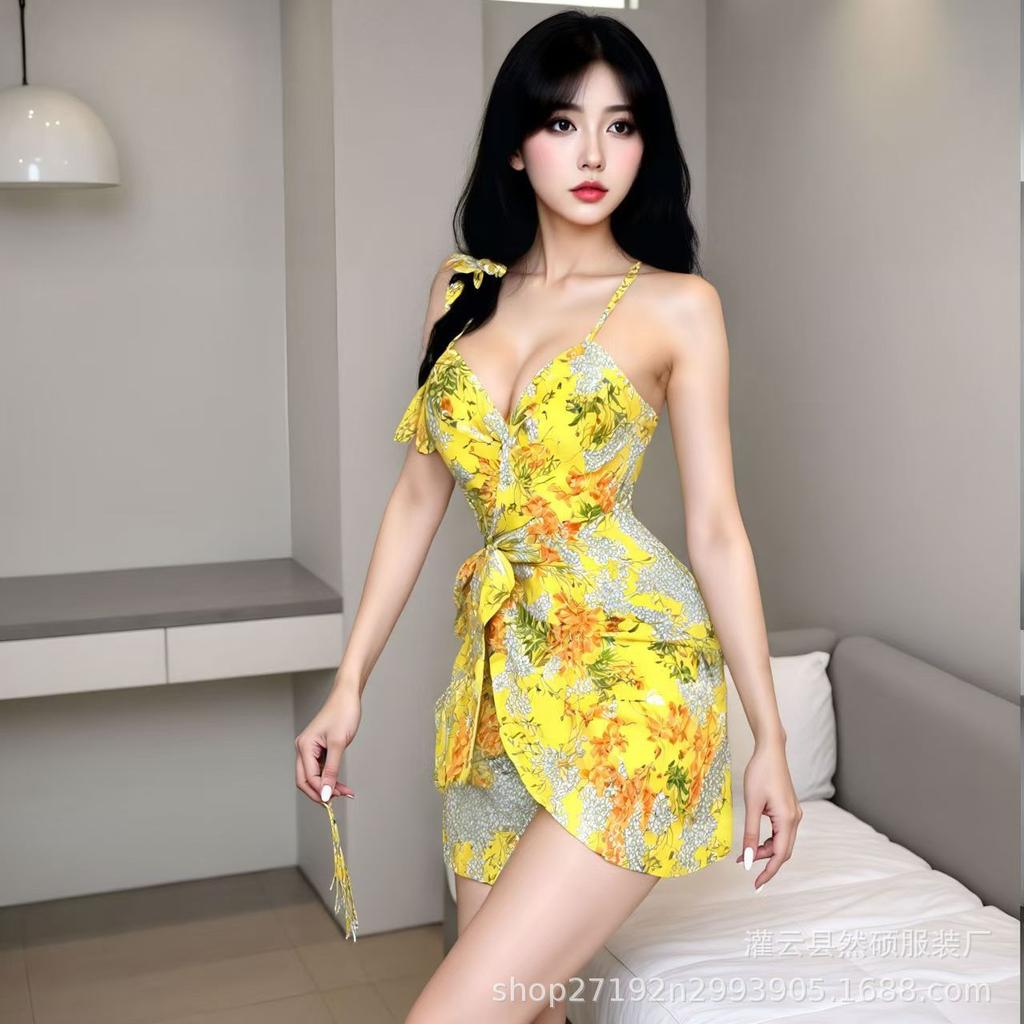 Yellow War Robe Sexy Women's Erotic Women's Underwear Tight Suspenders Passion Seduction Women's Midnight Charm Set 2426
