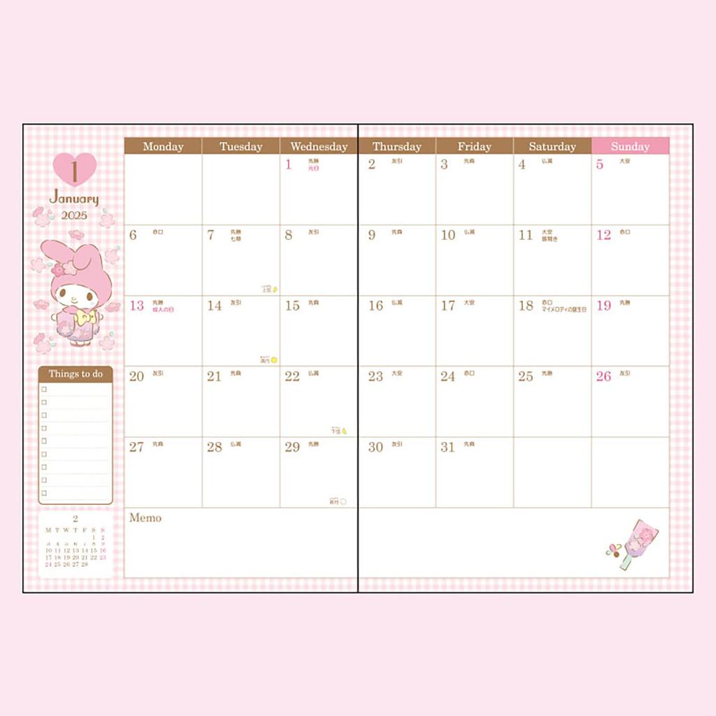 Sanrio A5 Datebook My Melody 2025 Planner October with Schedule Stickers and 454737 (Starts 2024) Bookmark,