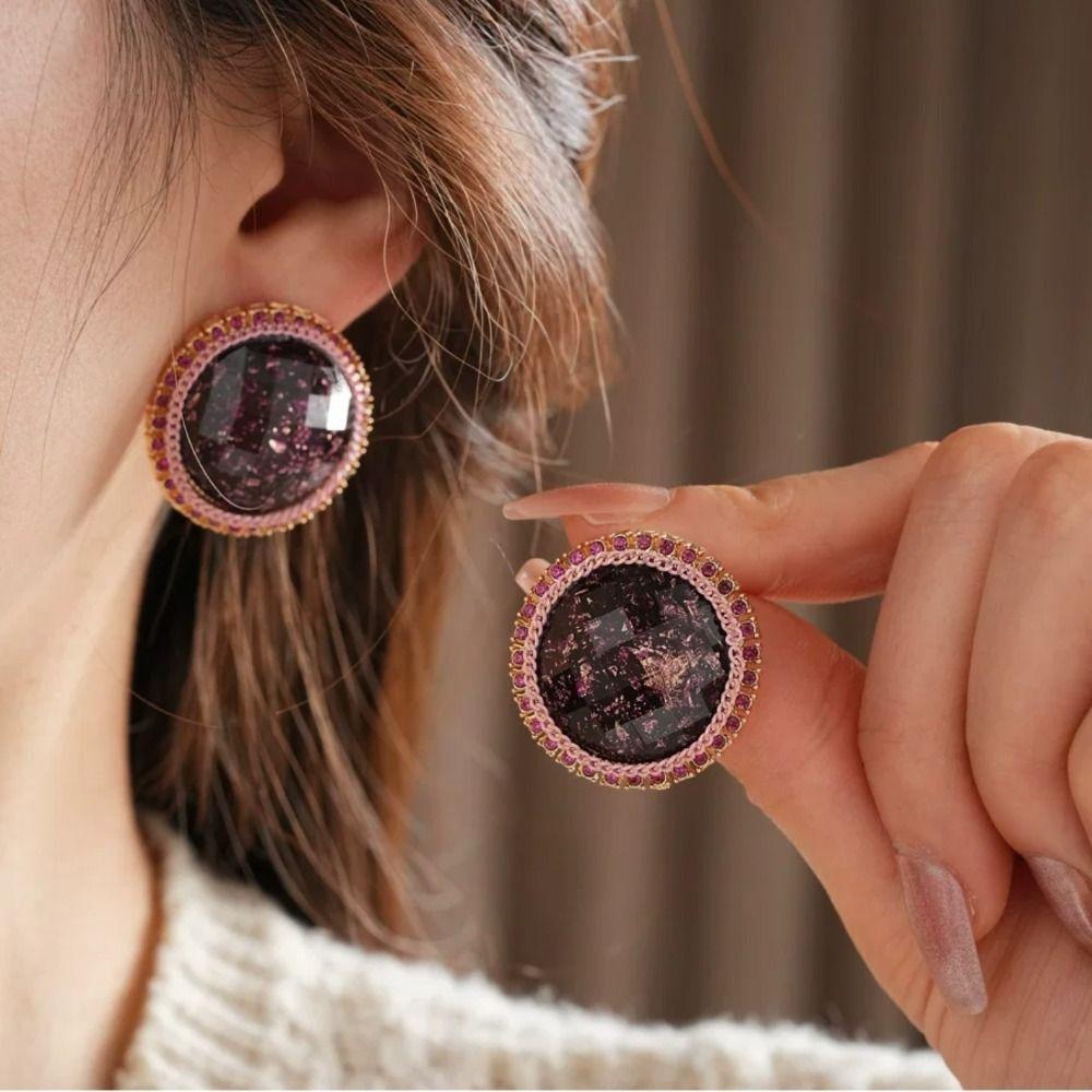 Geometry Round Shape Earrings Elegant French Style Earrings Sweet Vintage Purple Earrings  Women