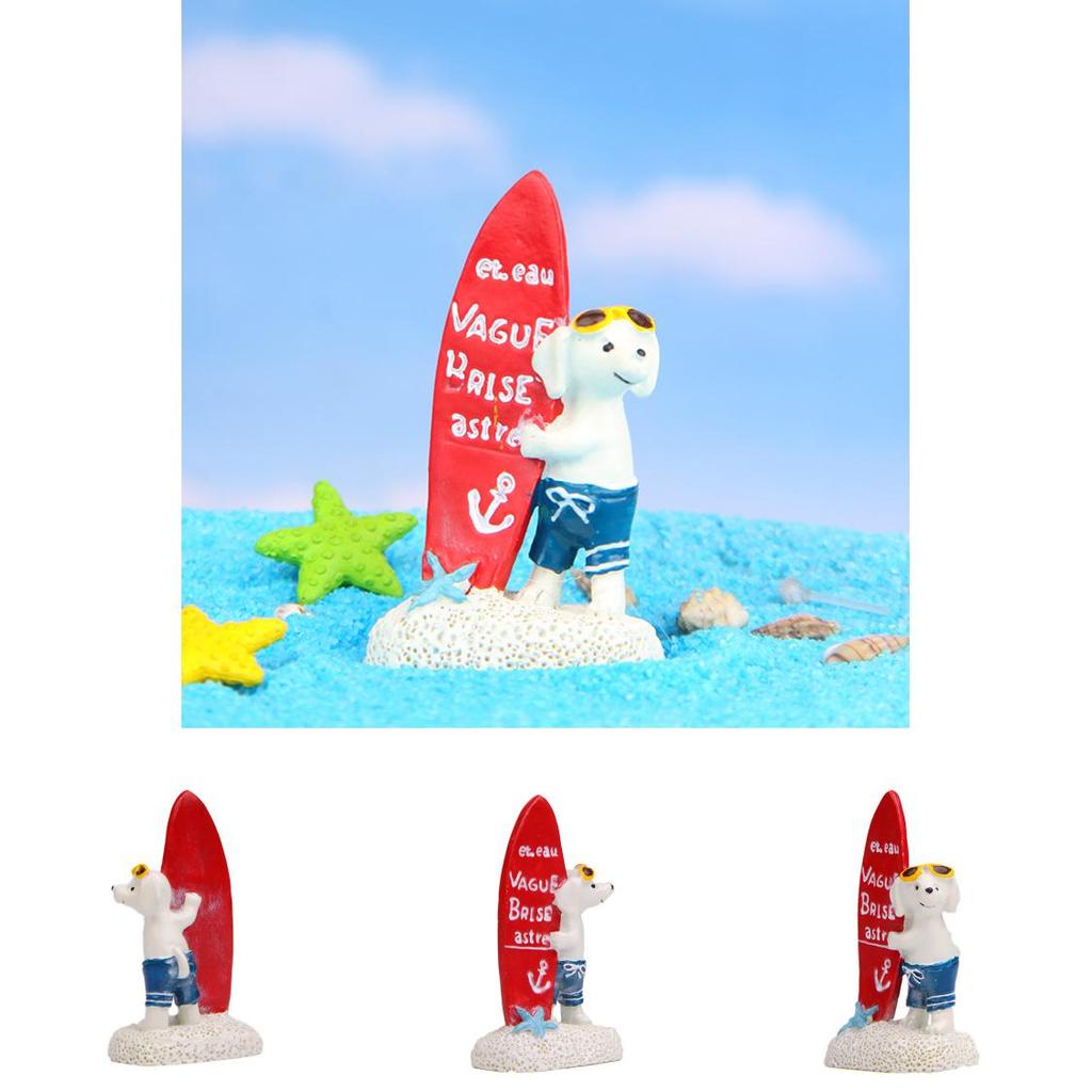 Resin Animal Figurine For Garden Scene And Miniature Plant Decor With Surfing Design