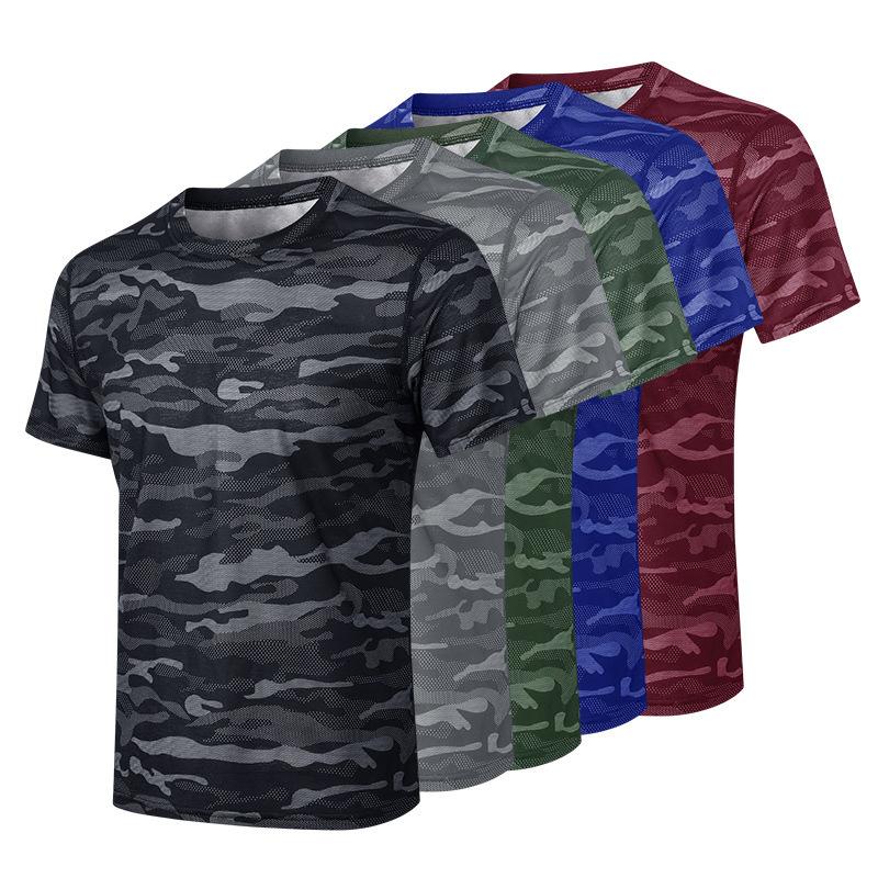 IELGY Quick-drying Camouflage Sports T-shirt Breathable Men Short Sleeve Loose Top Running