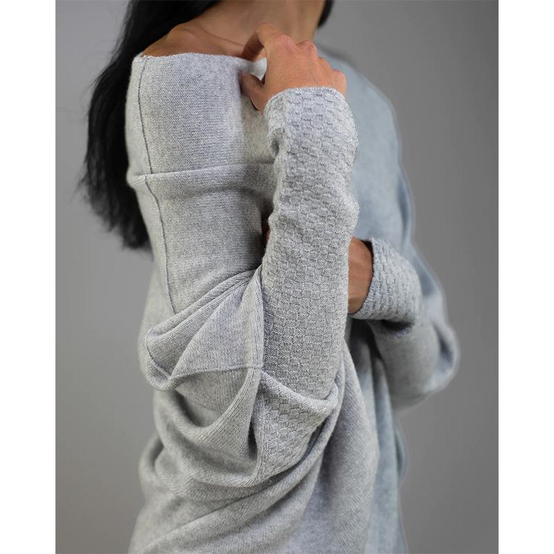 2023 Autumn/Winter Solid Color Round Neck Long Sleeve Comfortable Knitted Ruched Pullover