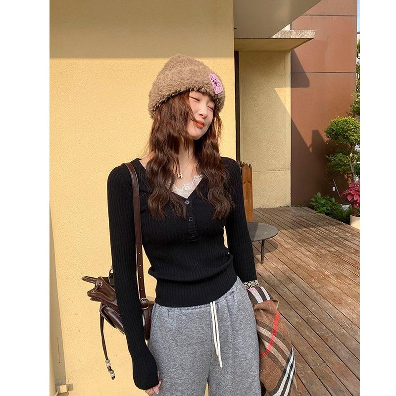 Neck lace knitted sweater women's inner wear autumn and winter new slim-fitting and thin bottoming shirt top