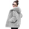Winter Women Jacket Thick Plush Faux Rabbit Fur Mid Length Hooded with