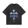 Vintage Washed Black Eagle Print T-Shirt Retro Bald Eagle Lightning Graphic Oversized Tee Casual Letter Shirt
