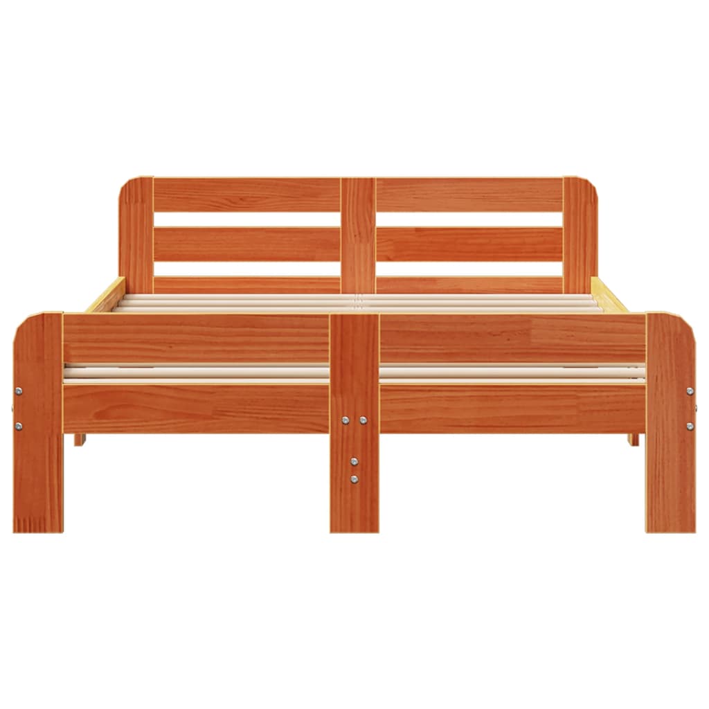 Solid Wood Bed Frame without Mattress Wax Brown 135 x 190 cm Pine Wood