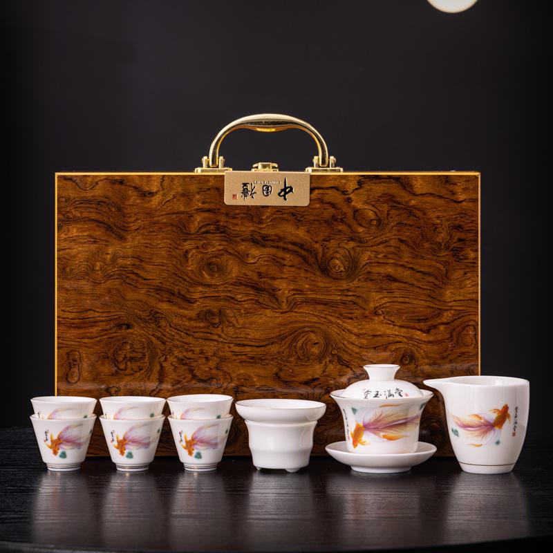New Ceramics Suet Jade Porcelain High-end Gift Box Tea Set Business Enterprise Company Wine Industry Gifts