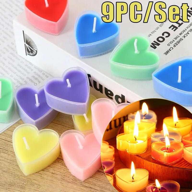 9PC/Set Heart Shaped Aromatherapy Candles Xmas Valentine's Day Romantic Birthday Candles Lover Proposal Scene Decor Candles