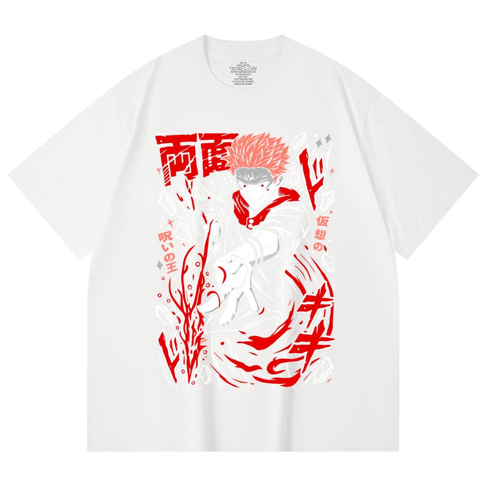 230 Gsm 100% Cotton Jujutsu Kaisen V31 Sukuna Print Unisex Heavy Cotton T Shirt