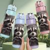 1PC Raccoon Realistic Animal Print 750ml Color Plastic Sports Water Bottle Leakproof Flip Straw Lid Suitable for Sports Office Home Use