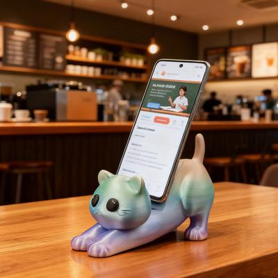 Cute Cat Phone Stand Multi-Functional Desktop Holder for Mobile Phones Decorative PLA Plastic Stand for Streaming And Video Calls