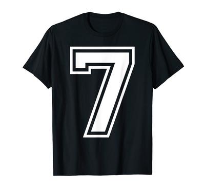 Number Sports 7 Shirt, Varsity College Team, Boys and Girls, 7th Seven T-Shirt