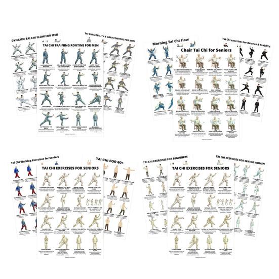 3 kusy Tai Chi cvičebních plakátů Ilustrace sedavé Tai Chi sestavy Pokyny pro jemné cvičení pro začátečníky Tai Chi Seniory