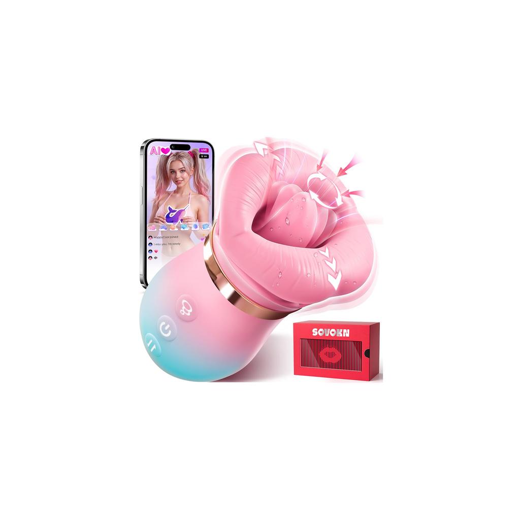 5-in-1 Oral-Style Vibrator: A Rose-colored Sex Toy Featuring 10 Tongue-licking and Sucking Modes, Designed for Anal, Clitoral, and Nipple Stimulation