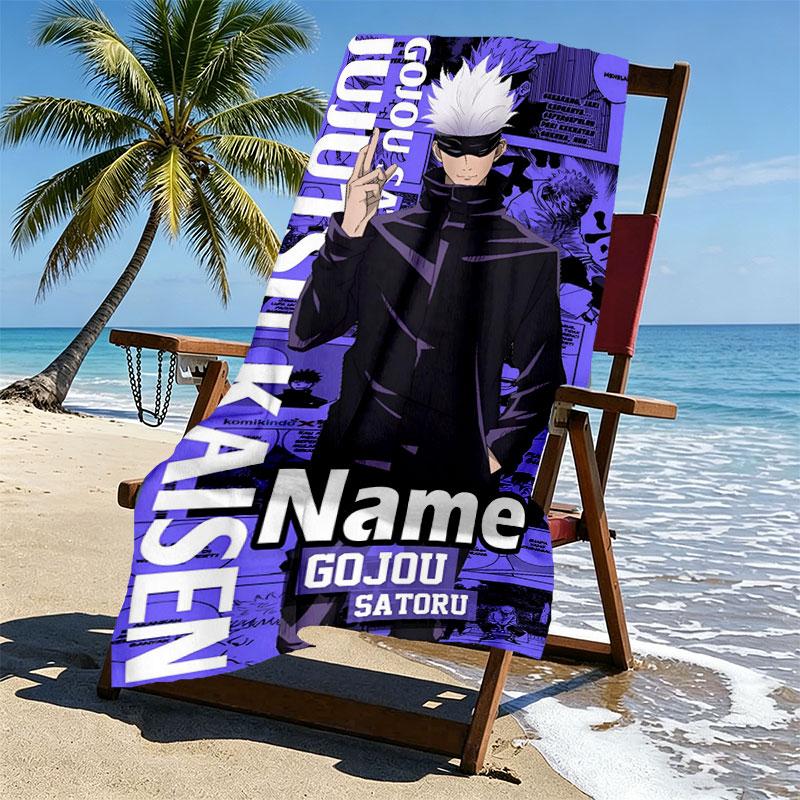 Custom Name Personalized Jujutsu Kaisen Print Beach Towel, for Trip Camping Beach Party Home Decor, Birthday Gift for Family & Friends