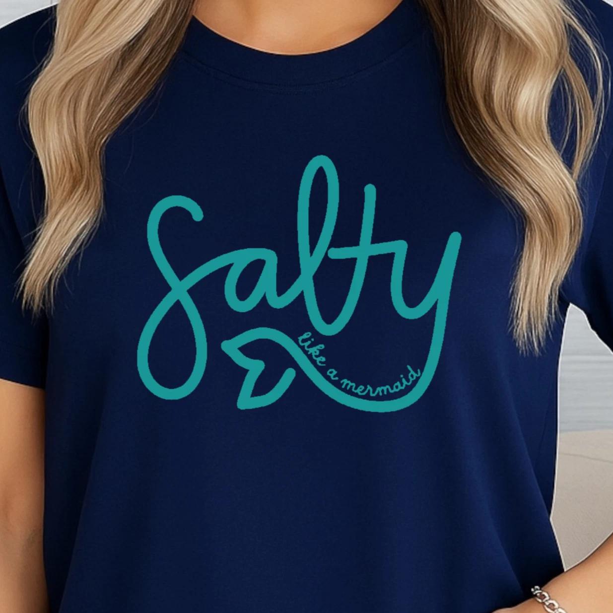 Mermaid Graphic T-shirt, Salty Like A Mermaid Tee, Beach Vibes Shirt, Boatwear 3XL