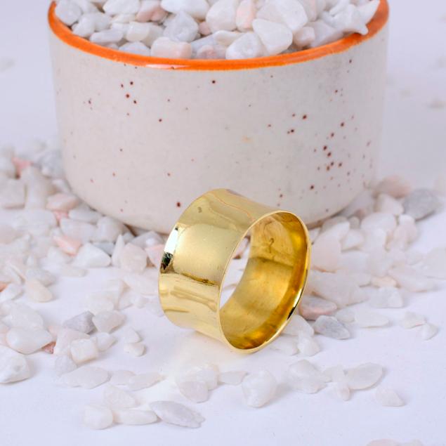 Handcrafted Two-Tone Brass Spinner Ring with Chevron Etchings and Beaded Design