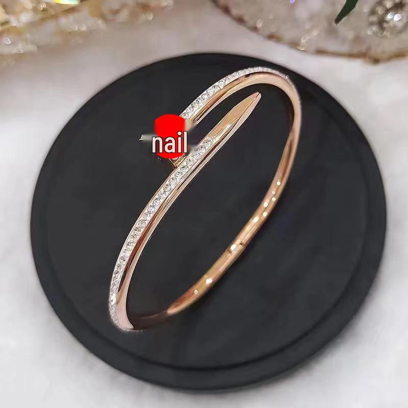 Elegant Slim Waist Titanium Steel Bracelet with Diamond Inlay, 18K Gold, Women's Niche Design