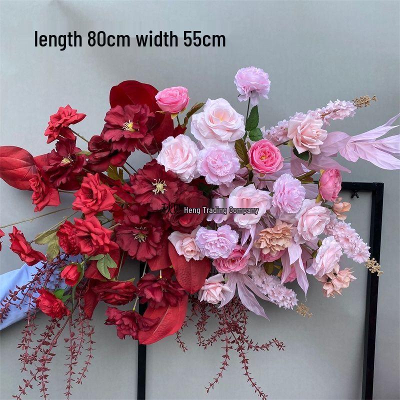 Red Chinese Engagement Wedding Floor Arrangement - Aisle and Stage Silk Flower Decoration