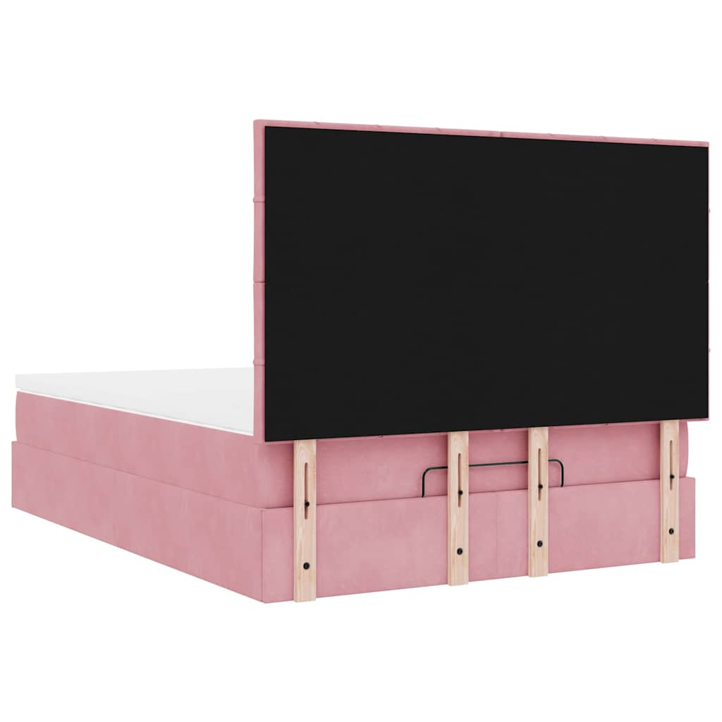 Ottoman Bed with Mattress Pink 140x190 cm Velvet