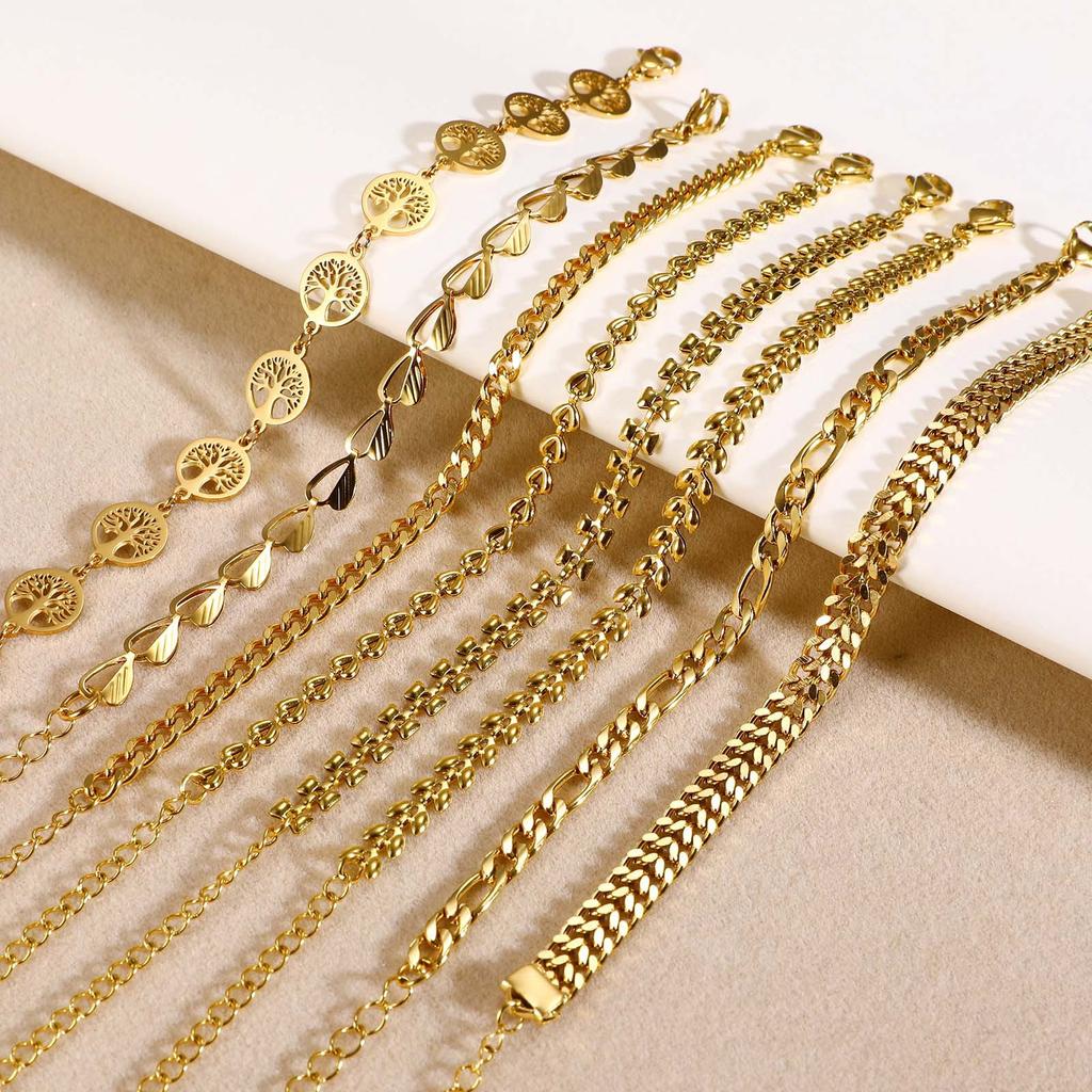 Stainless Steel Tree Of Life Butterfly Wheat Triangle Geometric 18K Gold Bracelet Titanium Steel Jewelry, Fashion