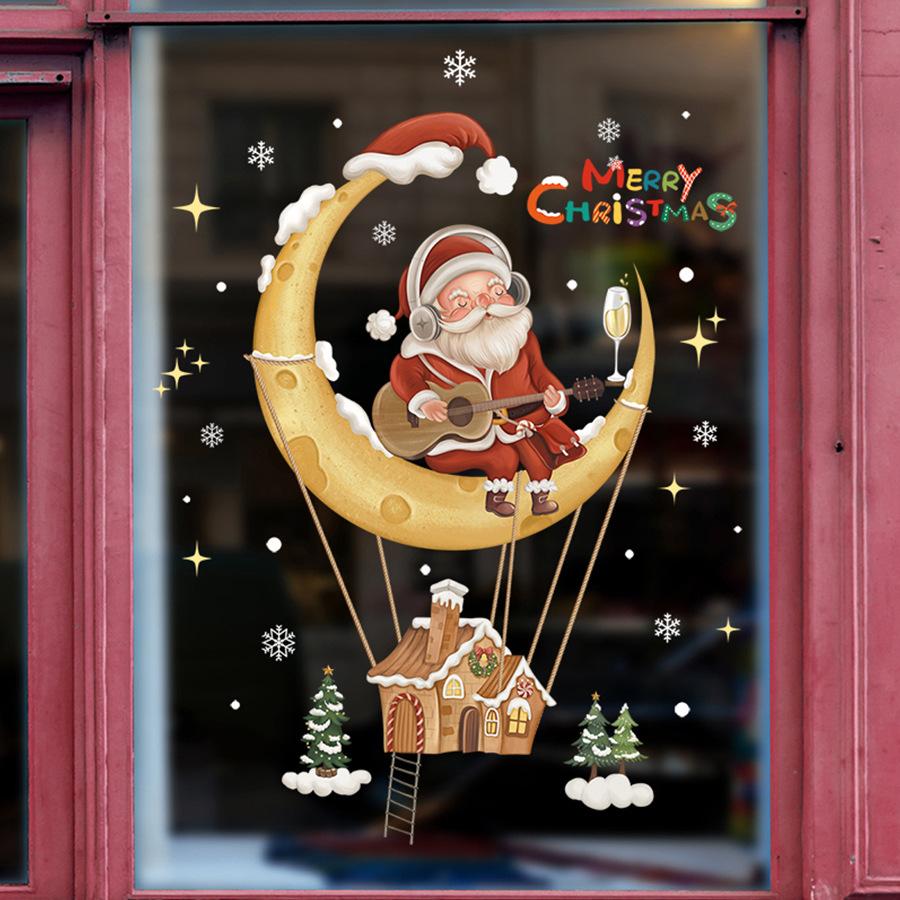 Christmas Decoration Stickers Shopping Mall Display Window Glass Stickers Cute Santa Claus Snowflake Christmas Tree Supplies