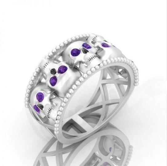 

Винтажное панк-кольцо с черепом из серебра 925 пробы и черного золота для мужчин и женщин в подарок на день рождения 10 фиолетовый