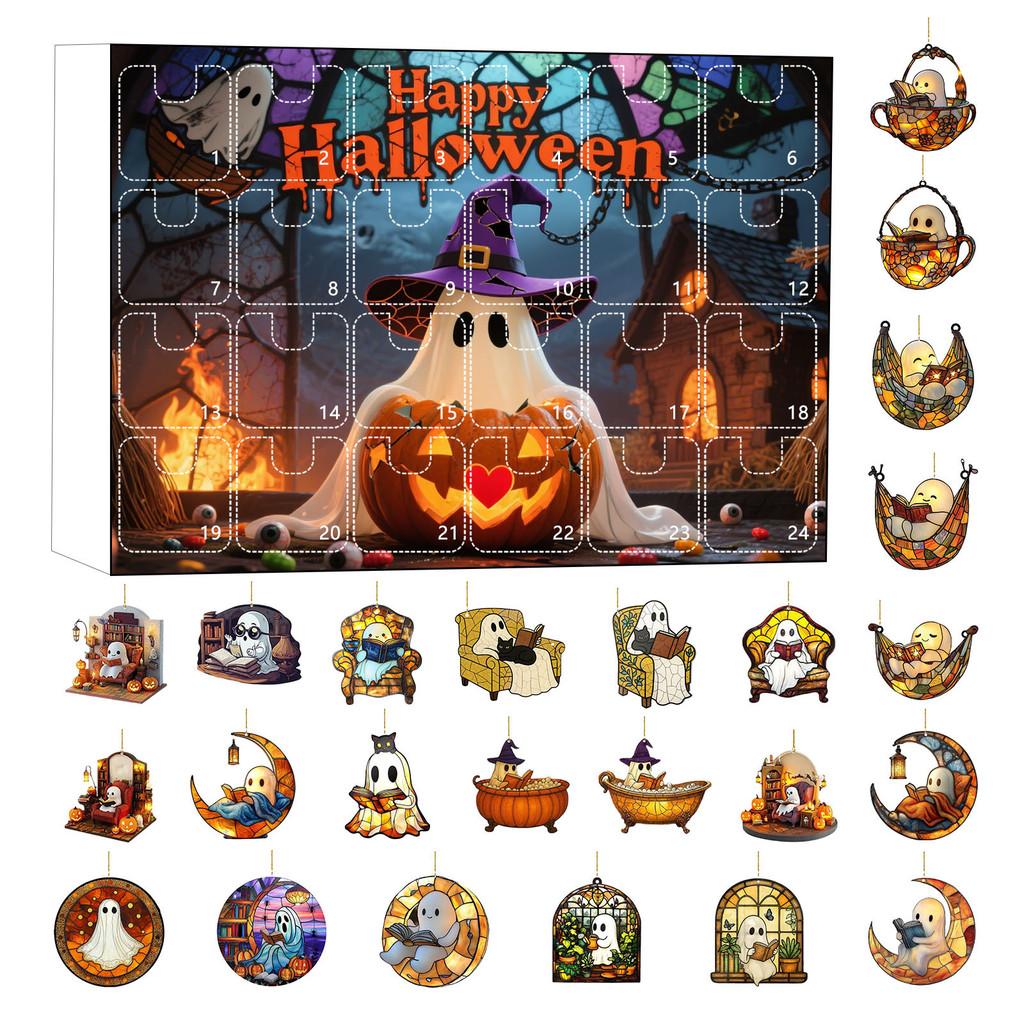 Halloween Ghost Countdown Calendar With 24 Acrylic Hanging Ornaments For Party Decor And Gift