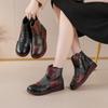 Color matching leather short boots warm and comfortable cotton shoes winter first layer cowhide flat bottom beef tendon sole casual women's boots